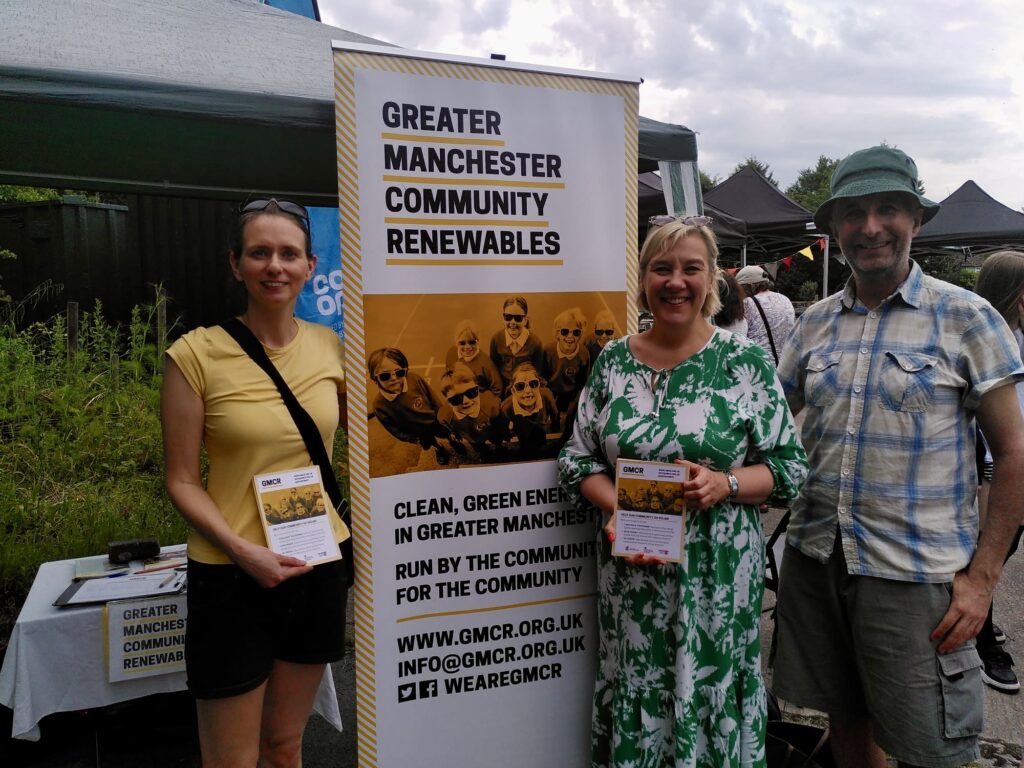 Photo of GMCR Directors Kate and Ali with Lisa Smart MP at Stockport’s Greenstock Festival 21 June 2025