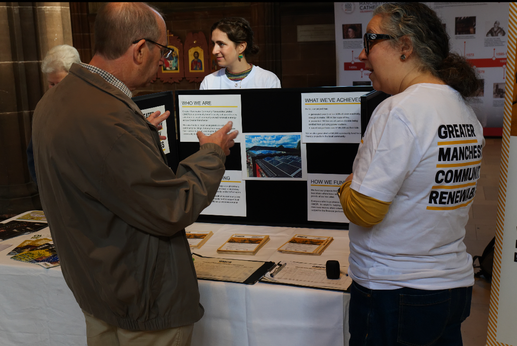 GMCR volunteer Sarra speaking to a member of the public at Manchester Eco Fest 2026